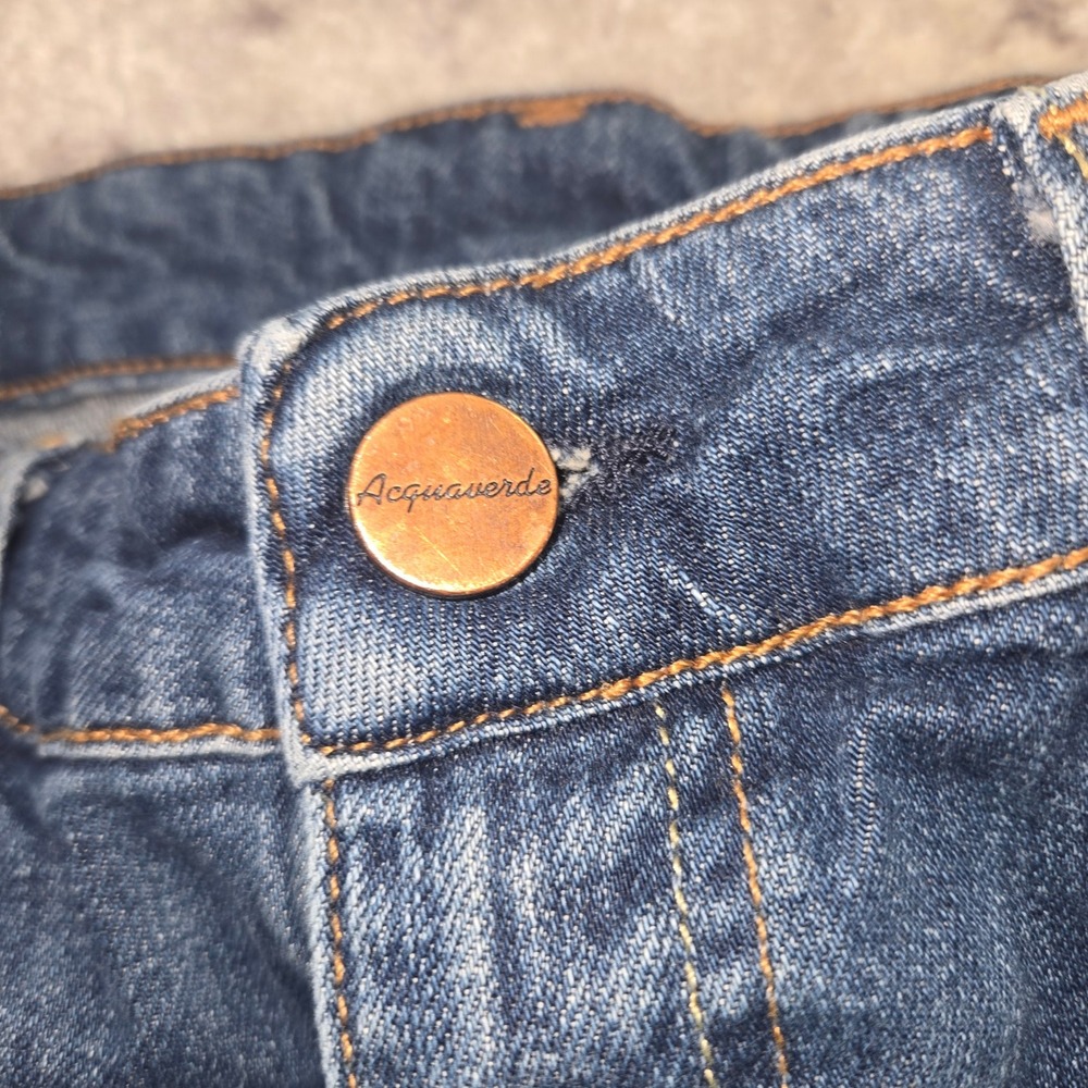 Acquaverde Blue Flare Leg Denim Jeans Snap Button Hem Medium Wash Bell bottom - Picture 8 of 16
